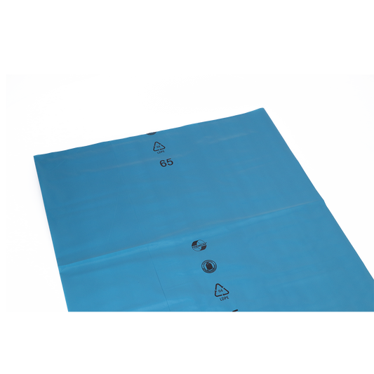 Die blauen DEISS 10045 Müllsäcke (680+420x1620x0,08 mm, 100 Stück) von EMIL DEISS KG sind aus LDPE mit Recycling-Symbol und Zahl 65 - professionell, zuverlässig und in praktischer Kartonverpackung erhältlich.