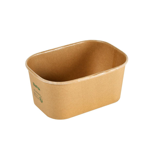 Die Duni GmbH Kartonbox BRICK MEDIUM 1000 ml, Braun Karton FSC/PLA (171x120x77 mm), ist eine rechteckige, umweltfreundliche Box mit abgerundeten Ecken, glänzender Innenseite und grünem Symbol. Fassungsvermögen: 1000 ml. Packung (50 Stück).