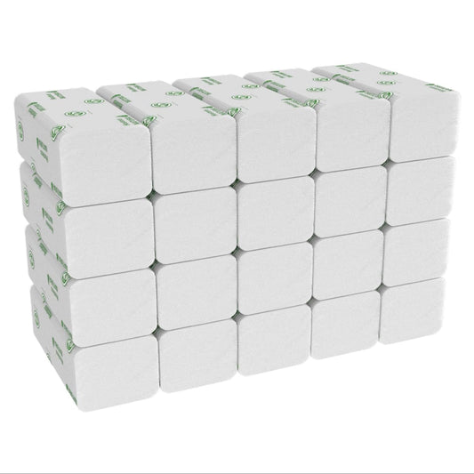 Eine Kiste Hostess™ NATURA™ Handtücher von Kimberly-Clark GmbH - 20 Packungen großer, gefalteter weißer Handtücher (je 84 Blatt), ideal für öffentliche Waschräume, die mit Papierhandtüchern öffentlich oder ähnlichen Produkten bestückt sind.