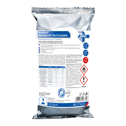 MaiMed MyClean DS ViruComplete Refill 120 pieces. Wipes soaked-neutral 15x18cm | Pack (150 pieces)