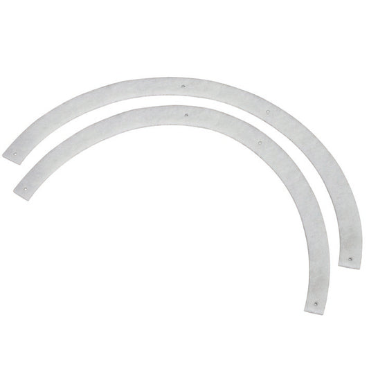 Zwei identische, gebogene Metallstreifen mit vorgebohrten Löchern an beiden Enden und in der Mitte, ideal zur Befestigung Ihres Optionalen Abluftfilters | Packung (1 Stück) von Diversey Deutschland GmbH & Co. OHG, abgebildet auf weißem Hintergrund.