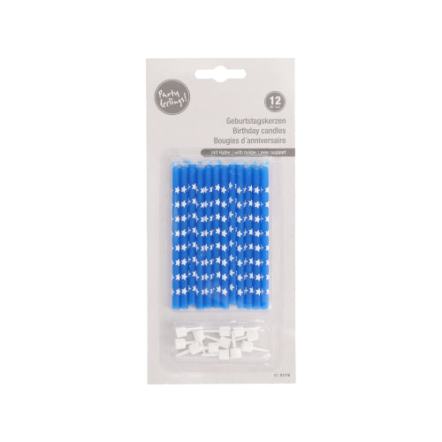 Eine Blisterpackung mit 12 PAPSTAR GmbH Geburtstagskerzen, 10 cm, bunt sortiert mit Halterungen. Ideal für jede Geburtstagsfeier, praktisch verpackt.