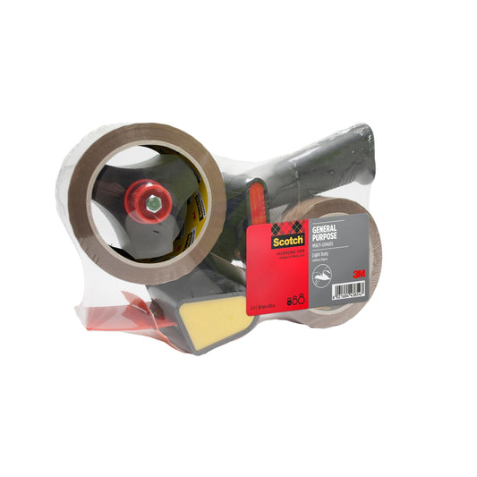 Der 3M Abroller mit Pistolengriff enthält geräuscharmes, braunes Scotch® Allzweck-Klebeband (50 mm x 66 m), kommt originalverpackt als Set mit 1 Abroller und 2 Rollen pro Packung.