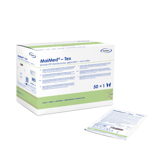 MaiMed-Tex sterile, lightly powdered latex surgical gloves 50 pairs/box