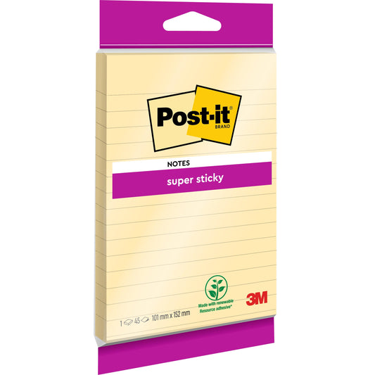 Post-it® Super Sticky Notes im Großformat von 3M Deutschland GmbH: Liniert, extra starker Halt, 102 x 152 mm, 45 Blatt pro Block, aus 100% PEFC-zertifiziertem Papier.
