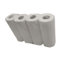 Four white 3-ply kitchen rolls from CUP UP d.o.o., in clear plastic packaging, photographed against a plain white background. Product: 4 rolls, carton (8 packs).