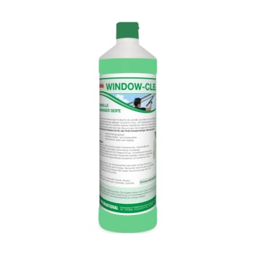 The green-white Arcora WINDOW-CLEAN PROFESSIONAL WINDOW CLEANER SOAP bottle from Arcora International GmbH stands upright on a plain white background and promises streak-free and effective window cleaning.