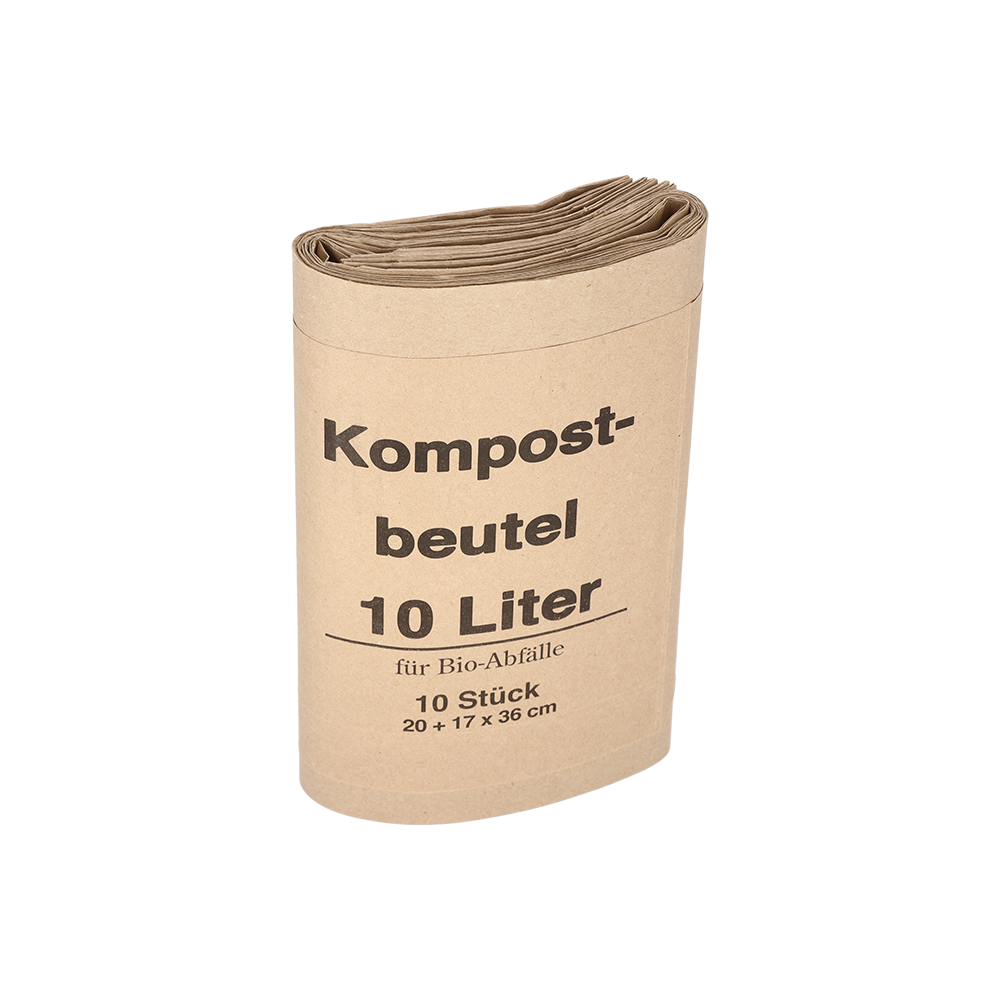 A stack of DEISS 7152 compost bags (20+16x36 cm, 70 g/m²), EMIL DEISS KG (GmbH + Co.), box with 300 bags, is depicted upright in a practical packaging against a plain white background.