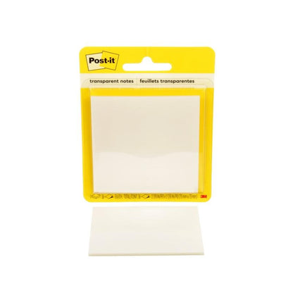 A pack of 3M Deutschland GmbH Post-it® Transparent Notes, 73x73 mm, with 36 sheets per pad and a clear back. The lettering is visible on the top; perfect for organizing notes. 1 piece per pack.