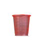 Ein transluzenter roter MED COMFORT BASIC Einmal Medizinbecher, 30 ml, graduiert von AMPri Handelsgesellschaft mbH für den medizinischen Gebrauch, mit 30 ml Markierung, dargestellt vor einem schlichten weißen Hintergrund.