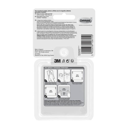 On the back of the Command™ Poster Strips in the advantage pack, 17024-VP from 3M Deutschland GmbH, there are instructions in French, Dutch, and German, a barcode, the logos of 3M and Command, as well as illustrated steps for mounting without drilling.