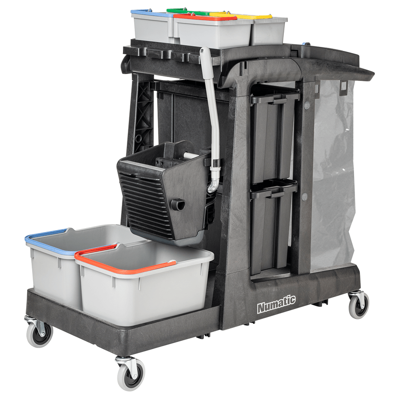 Numatic cleaning trolley EcoMatic EM5 A including universal press set SRK16 and 4 x 5 liter buckets Pack (1 piece)