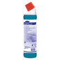 White plastic bottle with red angled cap and blue label with the inscription "Room Care R1 Toilet and Urinal Cleaner, based on citric acid" from Diversey Deutschland GmbH & Co. OHG, 750 ml, label in multiple languages.