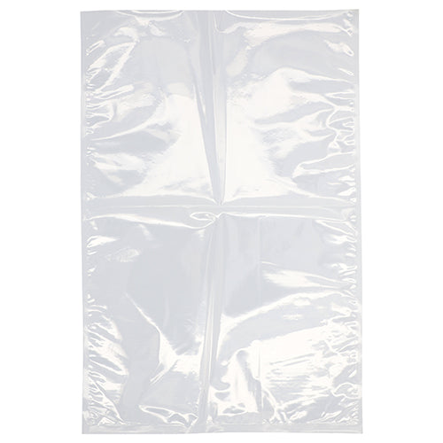 A transparent PAPSTAR seal edge bag (60x40 cm, PA/PE, 90 my) from PAPSTAR GmbH is shown flat. The smooth, glossy surface shows visible creases and reflections. The package contains 50 pieces.