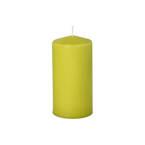 A single, unlit, lime green Starpak 8 pillar candle Ø 50 mm · 100 mm made from high-quality wax with a centered white wick stands upright on a plain white background – ideal for a cozy atmosphere.