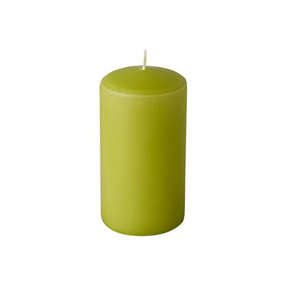 Six green pillar candles from Starpak (Ø 60 mm, 115 mm high) made from high-quality wax with long burning time, cylindrical shape and white wick stand upright against a white background.
