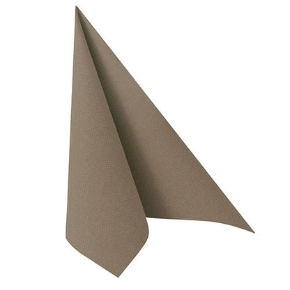 A single grey PAPSTAR "ROYAL Collection" napkin (40 x 40 cm, 1/4-fold) by PAPSTAR GmbH lies upright on a flat surface, folded into a triangle with a pointed tip and visible texture.