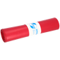 Pictured is a roll of EMIL DEISS KG (GmbH + Co.) DEISS 11021 - 700x1100 mm Type 60 red garbage bags (25 pieces) with a white-blue label on a plain white background.