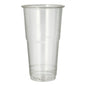 The PAPSTAR cold drink cup PLA "pure" crystal clear with foam rim (0.5 l) from PAPSTAR GmbH stands upright on a white background, is slightly tapered and has a rolled rim - an eco-friendly choice for your drinks.