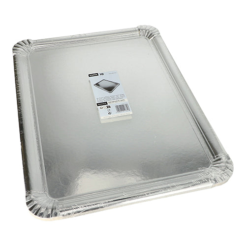 Starpak 10 serving platters, rectangular, 34 x 45.5 cm, silver - cardboard PET-coated - in a practical pack of 10 with product label; Ideal for stylishly arranging and presenting your dishes.