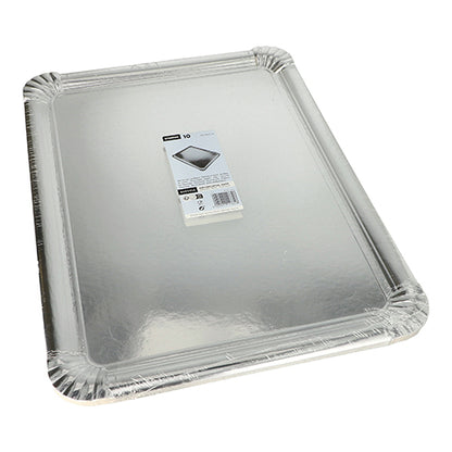 Starpak 10 serving platters, rectangular, 34 x 45.5 cm, silver - cardboard PET-coated - in a practical pack of 10 with product label; Ideal for stylishly arranging and presenting your dishes.