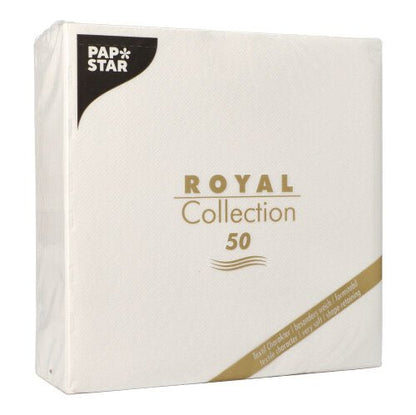 The PAPSTAR 50 napkins "ROYAL Collection" 1/4-fold, white, from PAPSTAR GmbH include 50 high-quality paper napkins in a generous 40 x 40 cm format.
