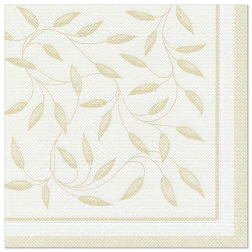 The PAPSTAR GmbH 50 napkins "ROYAL Collection" 1/4-fold 40 x 40 cm in champagne color with an elegant leaf and vine border add a touch of sophistication to any set table.