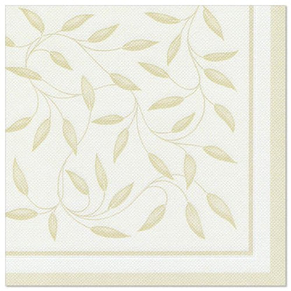 The PAPSTAR GmbH 50 napkins "ROYAL Collection" 1/4-fold 40 x 40 cm in champagne color with an elegant leaf and vine border add a touch of sophistication to any set table.
