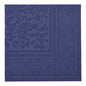 A PAPSTAR 50 napkins "ROYAL Collection" 1/4-fold 40 x 40 cm in dark blue from PAPSTAR GmbH, with an embossed floral and paisley border, is presented flat against a solid background.