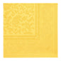 A yellow PAPSTAR GmbH 50 "ROYAL Collection" napkin (1/4-fold, 40 x 40 cm) with paisley and floral embossing is depicted folded from above.