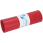 A roll of red plastic garbage bags from EMIL DEISS KG (GmbH + Co.), DEISS 11705 - 575x1000 mm Type 60, is equipped with a white-blue label with text, recycling information, and the product name; contains 25 bags per roll.