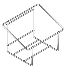 Minimalistische Strichzeichnung des Kanisterhalters für 2x5 Liter von Diversey Deutschland GmbH & Co. OHG; zeichnet sich durch eine offene Edelstahlkonstruktion zur Aufnahme von zwei 5-Liter-Kanistern aus, mit abgewinkelten Seiten und dünner Metallstabkonstruktion.