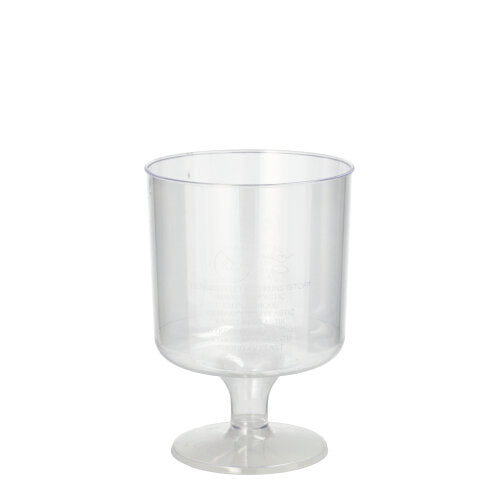 A set of 10 transparent, one-piece Starpak stem glasses for red wine (PS, 0.2 l, Ø 7.2 cm, 10 cm high) stands upright against a plain white background. Delivered in shrink wrap.