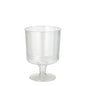 A set of 10 red wine glasses made of clear PS plastic from Starpak (0.2 l, 7.2 cm Ø, 10 cm high) with a short stem and round base, depicted upright on a plain white background, wrapped in shrink wrap.