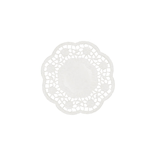 The PAPSTAR round plate and cup doily (Ø 10 cm, white, 1000 pieces) from PAPSTAR GmbH with scalloped edge and lace cutout is ideal for an elegant table decoration, here on a white background.