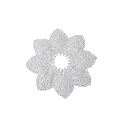 PAPSTAR candle cuffs round, Ø 10 cm, white - decorative foil with elegant design and floral embossing from PAPSTAR GmbH, ideal as a stylish base for candles (100 pieces).