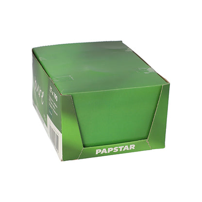 The green PAPSTAR box holds 190 round wooden toothpicks (pure", 6.5 cm) and is equipped with product information and a barcode on the side - an environmentally friendly storage solution from PAPSTAR GmbH.