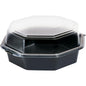 The Duni GmbH Octaview® PS Black/Transparent 190x190x80 mm Box (pack of 270 pieces) features an octagonal shape with a clear, attached lid - ideal for stylish black storage and perfect transparent PS boxes for food presentation.