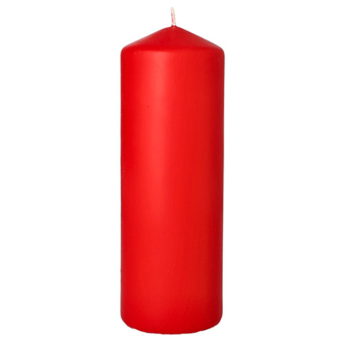 The PAPSTAR pillar candle Ø 70 mm, 200 mm from PAPSTAR GmbH stands unlit and red against a white background – ideal as a stylish living room decoration.
