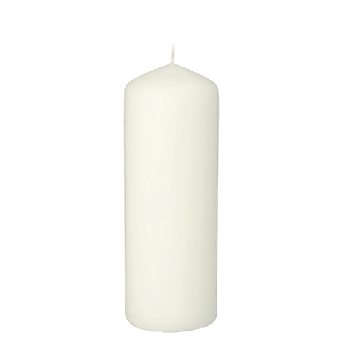 A Starpak pillar candle with extra long burning time (Ø 60 mm, 165 mm, white) stands upright against a white background, offering long-lasting candle enjoyment.