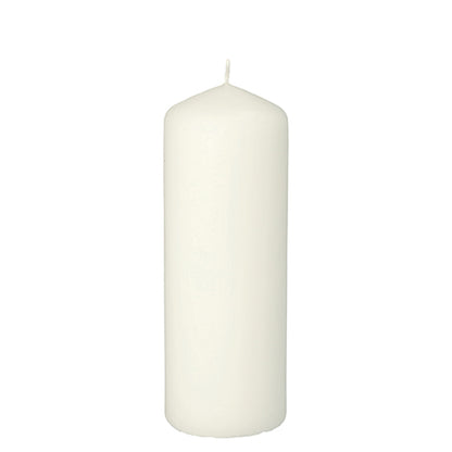 A Starpak pillar candle with extra long burning time (Ø 60 mm, 165 mm, white) stands upright against a white background, offering long-lasting candle enjoyment.