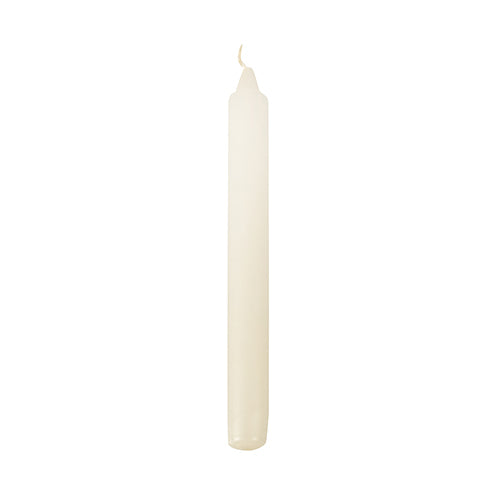 A single, unlit Starpak table candle (Ø 2.1 cm, 19.6 cm) made of high-quality wax stands upright against a simple white background – ideal for festive table decoration.