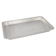The Starpak 3 Gastronorm container is a rectangular disposable baking dish made of aluminum (5.2 l, 3.7 cm x 32.5 cm x 52.5 cm, 1/1), ideal for professional kitchens and is sold in a set of 3 with shrink wrap. Image on white background.