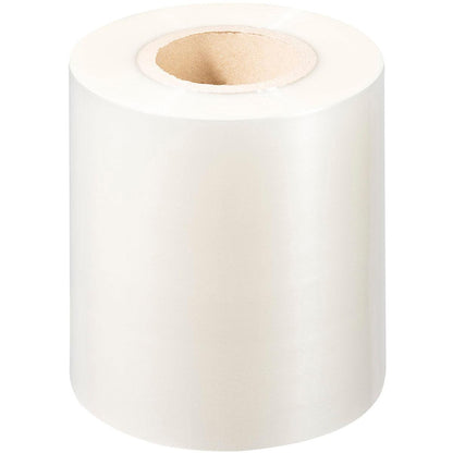 Eine große Rolle Duni GmbH PP-Siegelfolie Antifog mit Pappkern, aufrecht stehend auf weißem Hintergrund - perfekt für Antifog- und Lebensmittelverpackungsanwendungen.