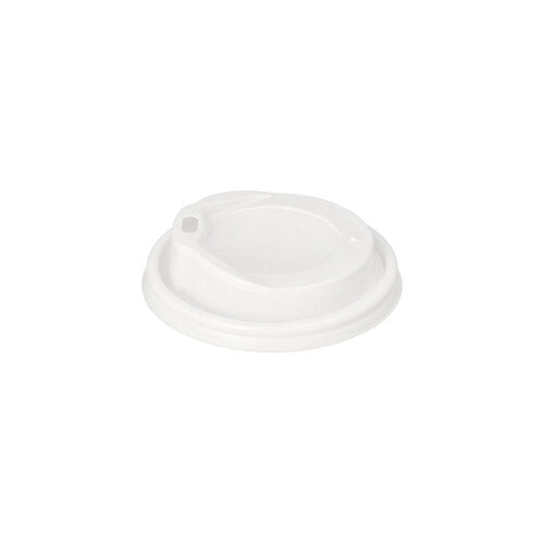 The Starpak 100 dome lid, PS "To Go" round is a white plastic coffee cup lid from Starpak with a small drinking opening, ideal for hot drinks on the go and depicted on a plain white background.