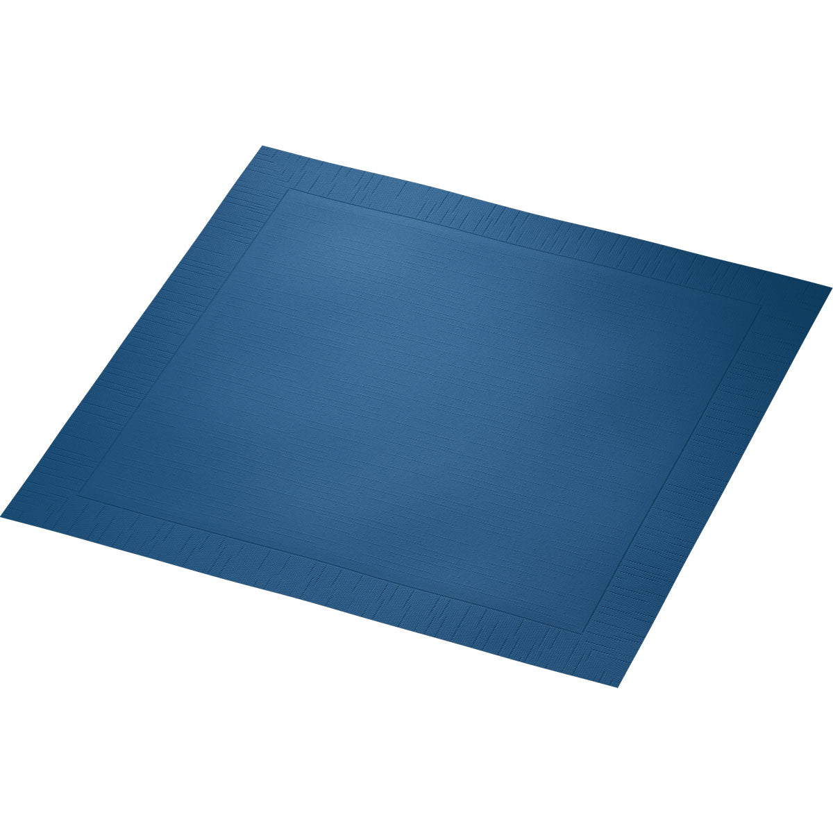 A blue classic napkin 40 x 40 cm, 4-ply, embossed 1/4 fold from Duni GmbH, with a textured edge and smooth center, depicted on a white background.