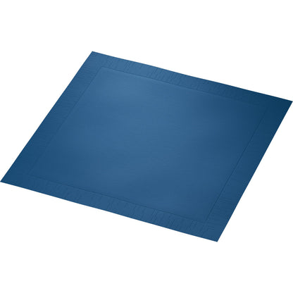A blue classic napkin 40 x 40 cm, 4-ply, embossed 1/4 fold from Duni GmbH, with a textured edge and smooth center, depicted on a white background.