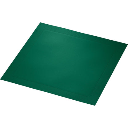 A square, dark green 40 x 40 cm paper placemat with a subtly embossed edge, depicted on white. Ideal for combining with the classic napkins 40 x 40 cm, 4-ply, embossed 1/4 fold napkins from Duni GmbH for an elegant table setting.