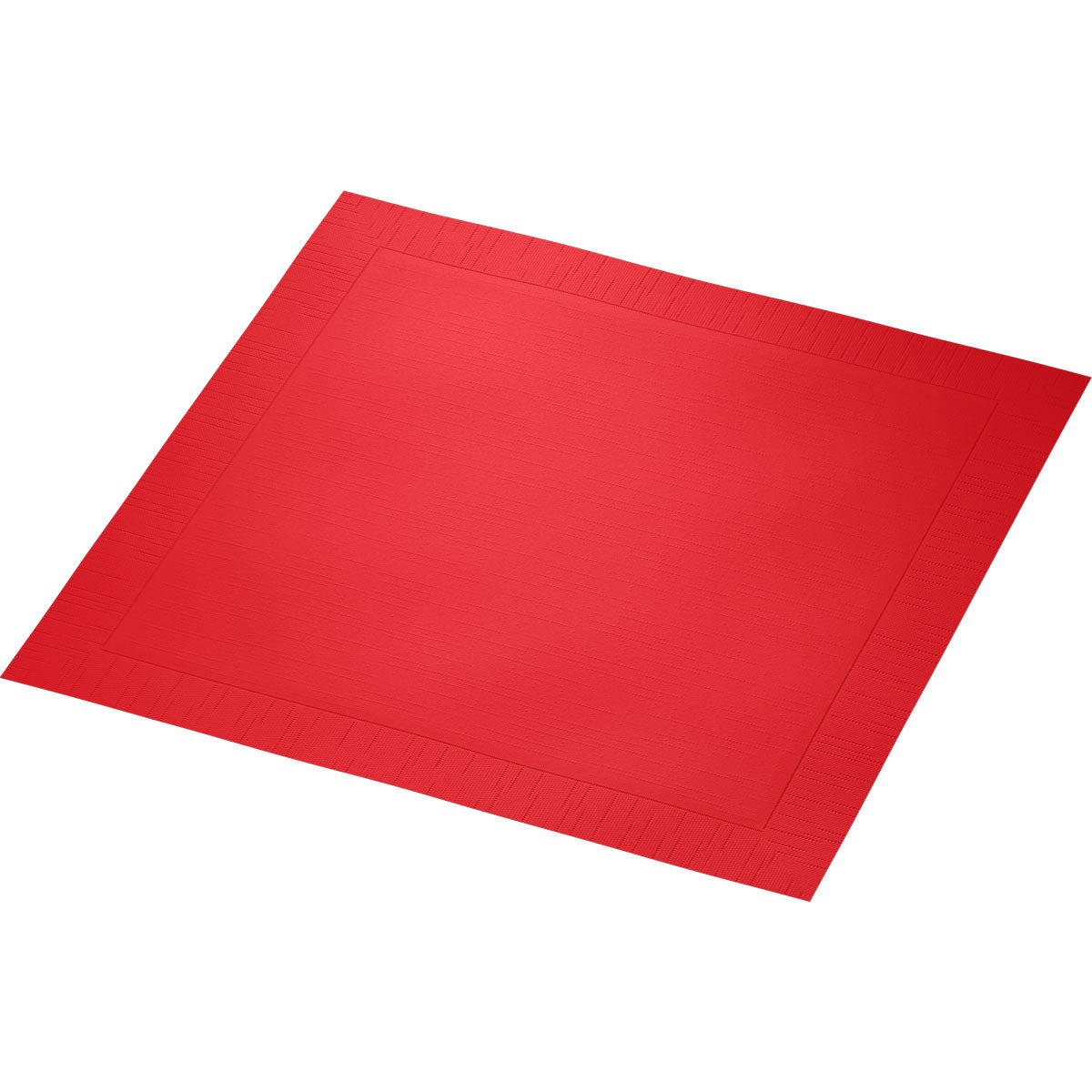 A red Duni GmbH classic napkin paper napkin, 40 x 40 cm, 4-ply, embossed with a subtle border and 1/4 fold, depicted flat on a white background.