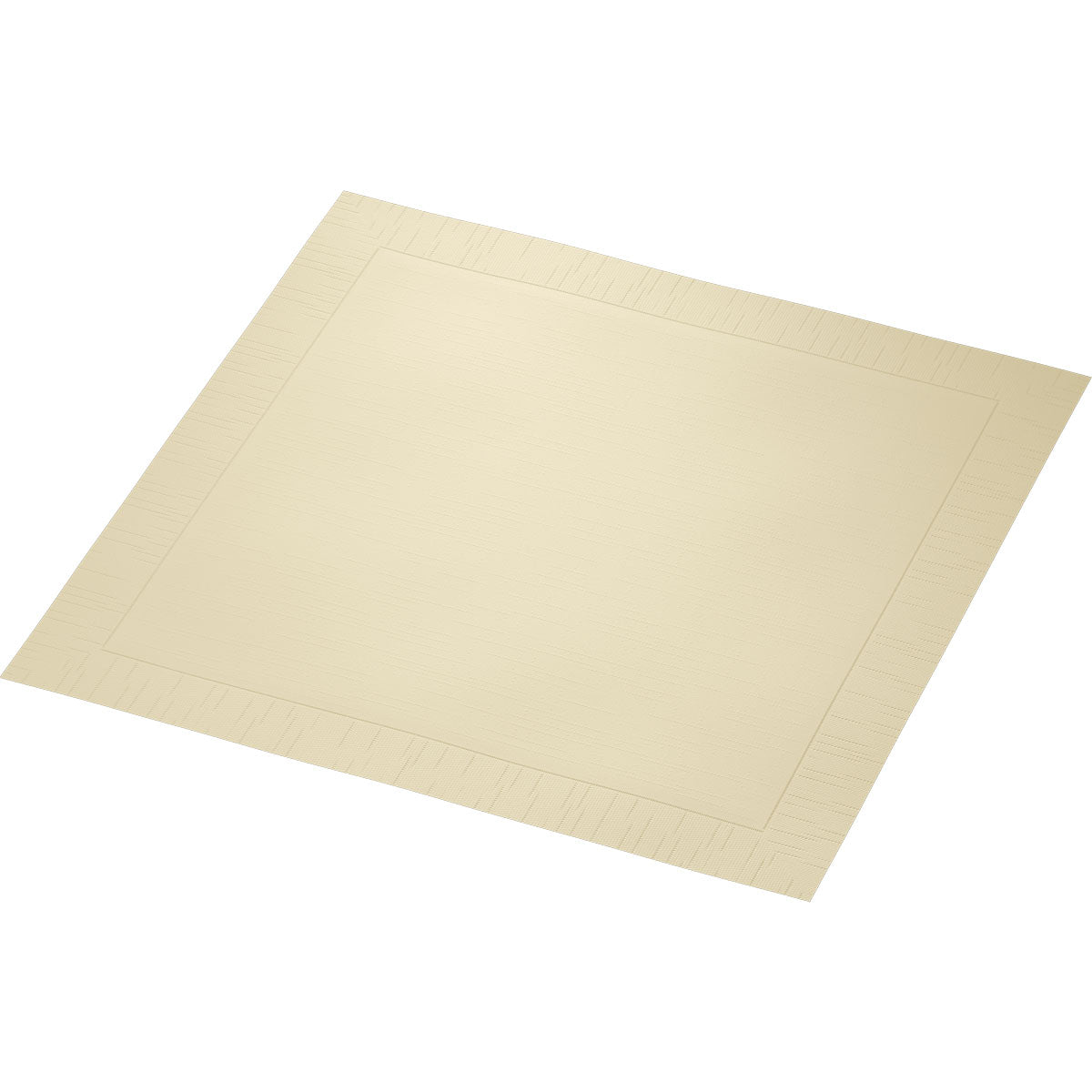 Depicted is a cream-colored Duni GmbH classic napkin 40 x 40 cm, 4-ply, embossed 1/4 fold paper napkin with a subtly textured edge on a white background.
